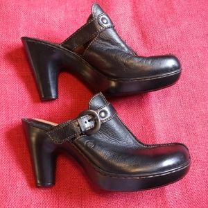 Born Women's 9 M Black Leather High Heel Clogs Boho Shoes